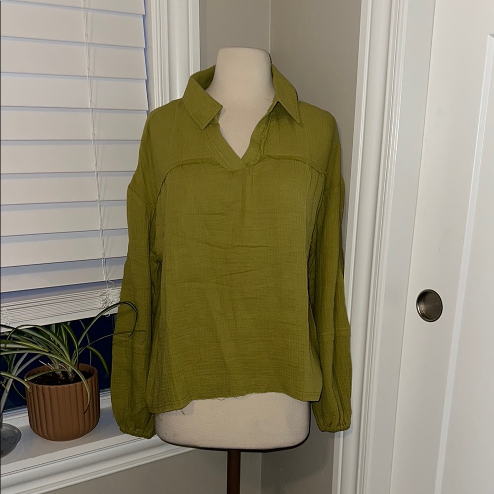Boutique Very J Bohemian Olive Green Women's Top100%‎ Cotton New w Tags Medium